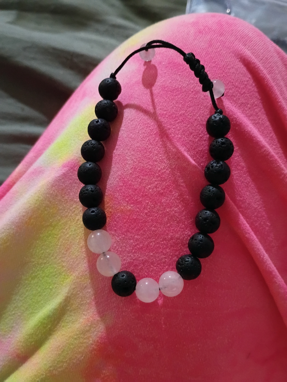 Lava And Clear Quartz Adjustable Stretch Bracelet